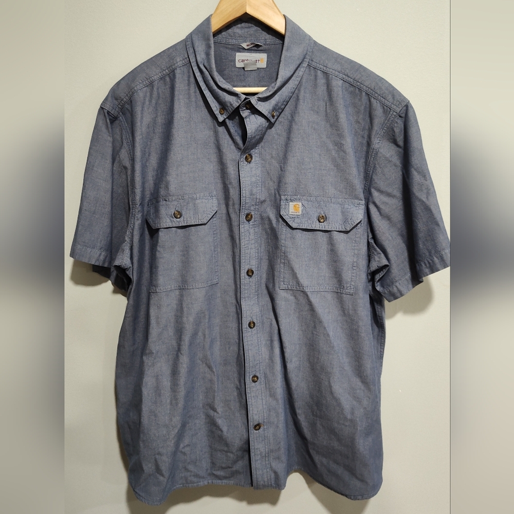 Carhartt Men's Relaxed Fit Chambray Blue Shirt 2XL Workwear Button Down